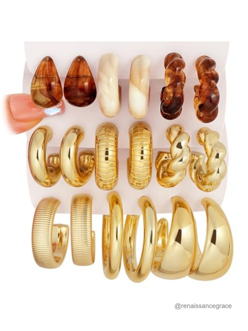 9 Pairs Chunky Hoop Earrings Acrylic Resin Fashion Jewelry Gift Set Women